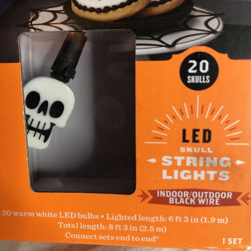 Halloween 20 Skulls Warm White LED Bulbs Hyde And Eek Indoor Outdoor NEW!! - Picture 4 of 6